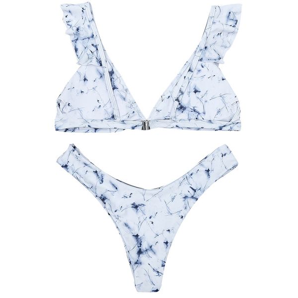

marble print bikini beachwear bikini split ruffles swimsuit simple