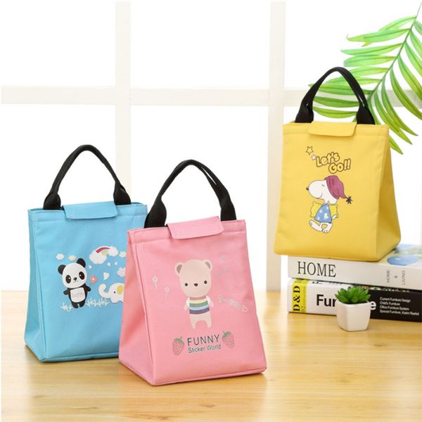 

original new multifunctional cartoon pattern lunch bag portable meal bag lunch box picnic waterproof insulation ice pack, Blue;pink