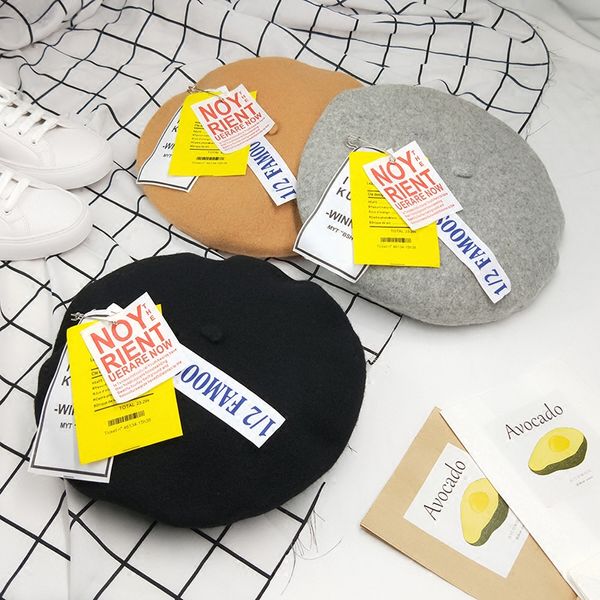 

autumn and winter letter patch beret casual wild wool painter hat british bud hat tide men and women, Blue;gray