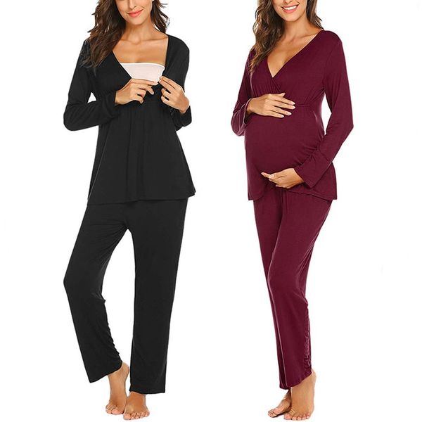 

MUQGEW Maternity Tops New Arrivals Women Maternity Autumn O-Neck Long Sleeve Nursing Baby T-shirt Tops+Pants Pajamas Set Suit