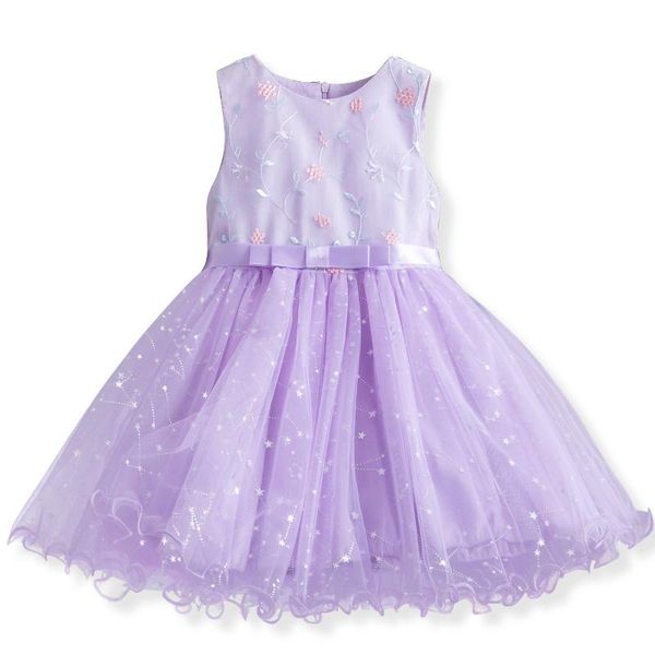 

pudcoco baby girl embroidery solid mesh a line dress 2-7y kids children summer casual sleeveless ruffled party dresses, Red;yellow