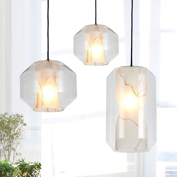 

2021 simple post-modern glass imitation marble pendant light creative bedroom cafe bar restaurant led lights 1/2/3head ing