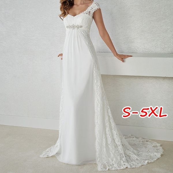 

women fashion elegant lace patchwork white wedding dress v-neck maxi dress bride dress country wed dresses