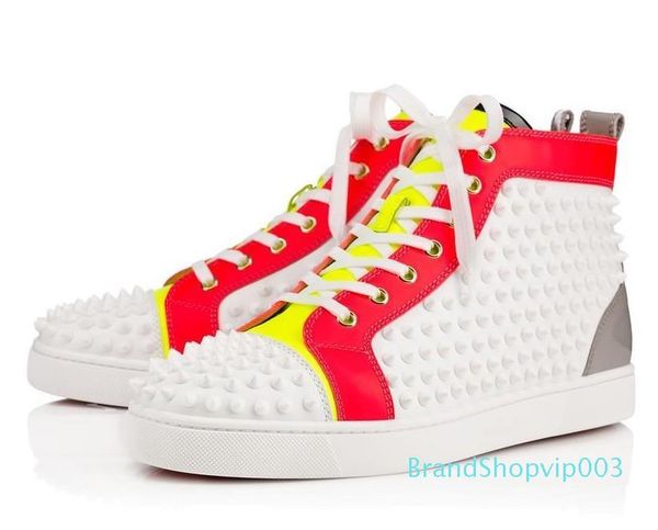 

women men shoes red bottom sneaker luxury party wedding shoes genuine leather louisfalt spikes lace-up casual shoes black white 32