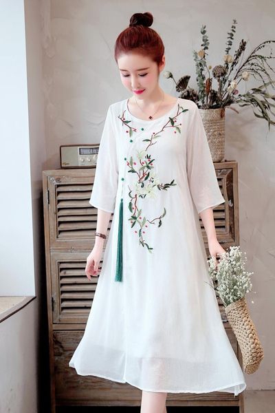 

2019 elegant chinese cheongsam dress women flower print o neck retro qi pao dress qipao mandarin collar chinese dresses plus, Red