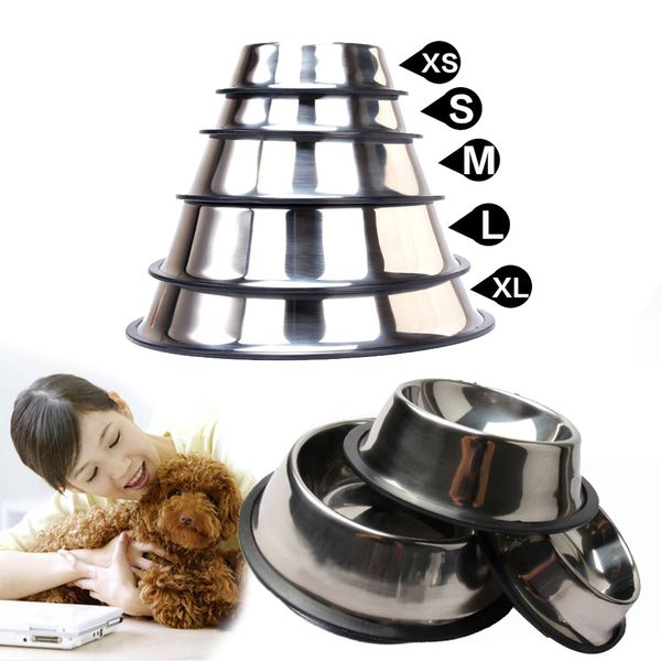 

stainless metal anti skid pet dog cat feeder feeding food water dish bowl access