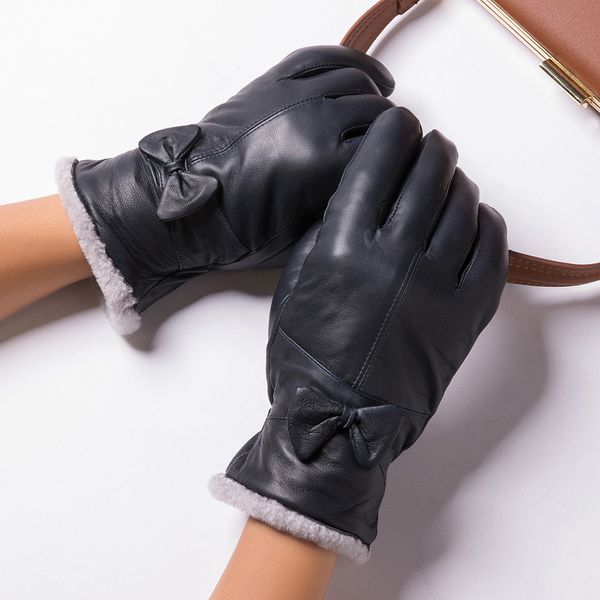 

winter accessories for women 2018 genuine sheepskin gloves thick mittens winter thermal cycling gloves women leather, Blue;gray