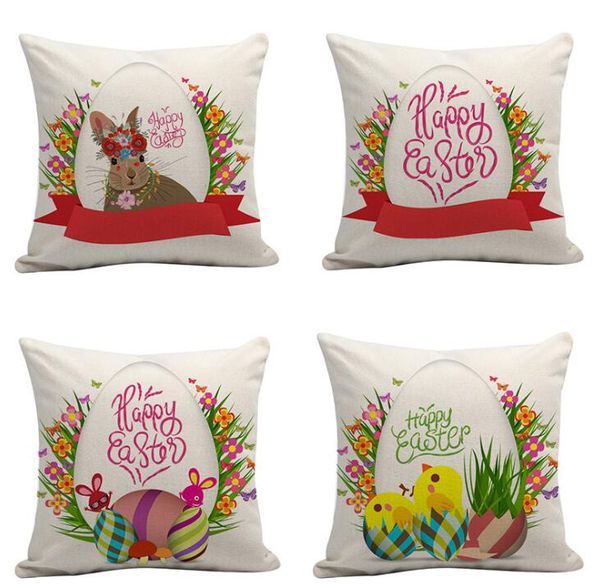 Dhl 45 45cm Easter Linen Pillowcase Square Happy Easter Retro Egg