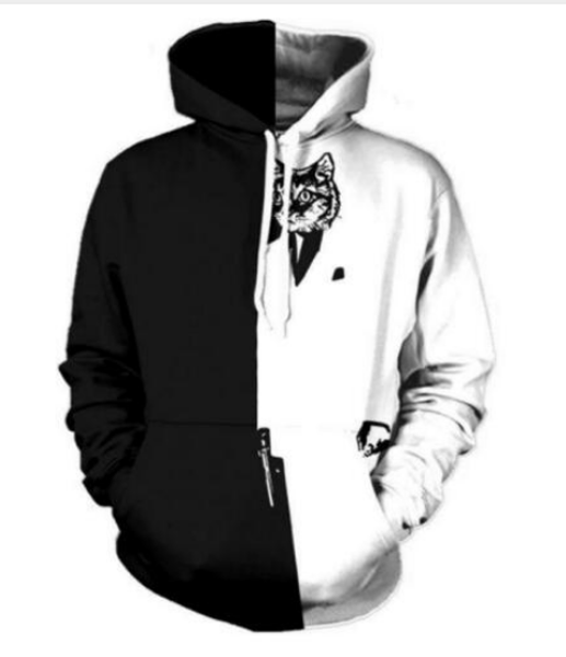 

new fashion couples men women hd black white cat funny 3d print hoodies sweatshirt jacket pullover rw036