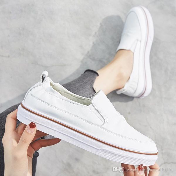 

genuine leather shoes women sneakers casual women leather shoes fashion loafers women flats female white shoes, Black