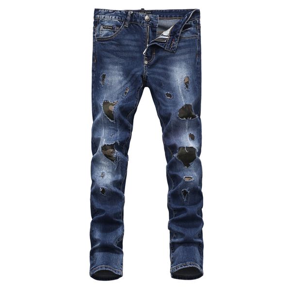 

fashion new men jeans cool mens distressed ripped jeans fashion designer straight motorcycle causal denim mens skinny jeans men pants, Blue