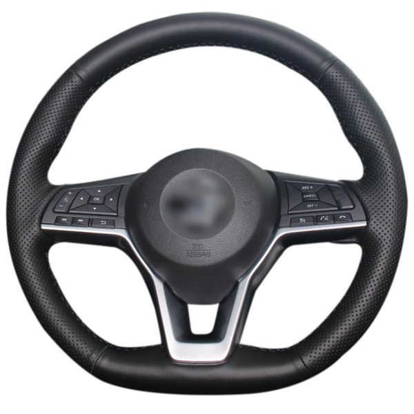 

black genuine leather car steering wheel cover for x-trail qashqai 2018 rogue (sport) 2017-2019 leaf 2018-2019 kicks