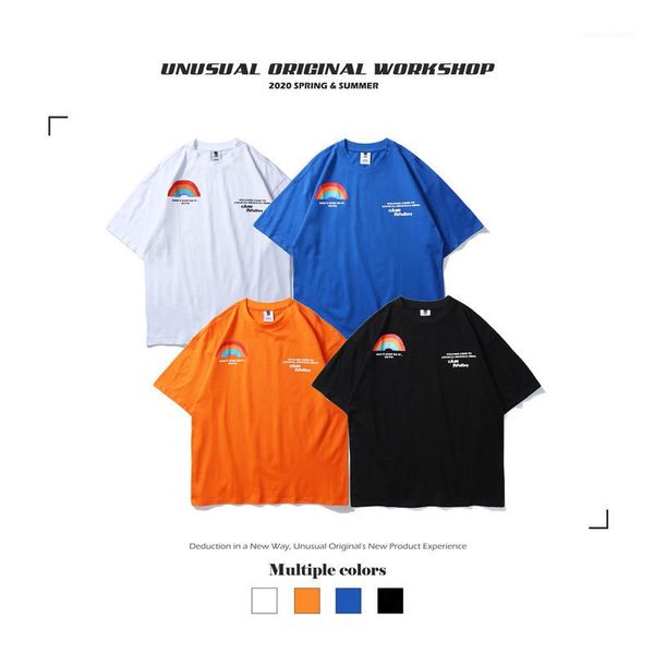

designer tshirts casual letter rainbow loose short sleeved crew neck pullover tshirts fashion mens tees hip hop mens, White;black