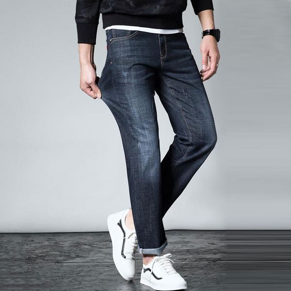 

jeans men 2019 new men's business casual straight stretch jeans men's large size 28-36 38 slim blue black denim trousers
