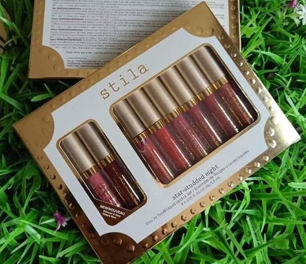 

brand stila star studded 8pcs liquid lipstick lip gloss set stay all days long lasting creamy shimmer liquid makeup lip gloss lipstick