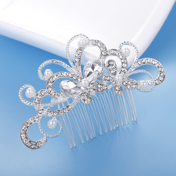 

bridal hair comb wedding jewelry flower rhinestone tiaras & hair accessories sparkling bride hair combs headpieces, Silver