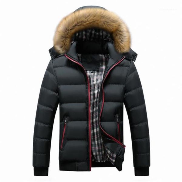 

long sleeve hoode mens down jackets casual wool male outerwear patchwork color winter mens coats thick, Black
