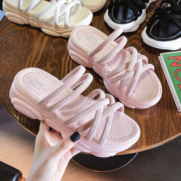 

sandals and slippers female outer wear ins tide summer 2020 new fashion network platform sandals go wild pine cake, Black