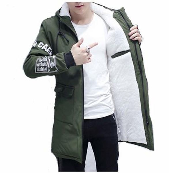 

кашемир подкладка ветровки меховой мужчины пальто зима длинные куртки с капюшоном ветровка ветровки тонкий корейский стиль повседневная мужс, Black