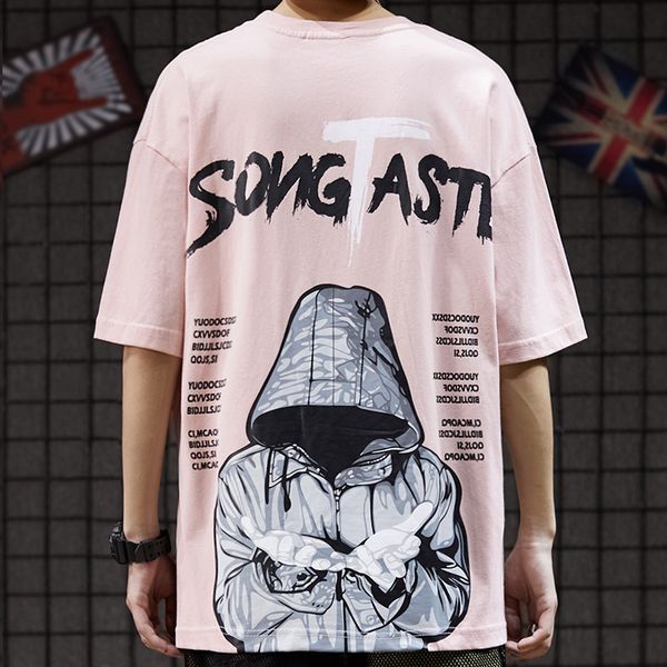 

european and american hip-hop street tide brand summer oversize loose short-sleeved t-shirt compassionate man, White;black