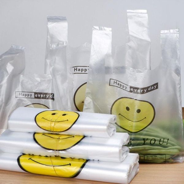 

50pcs transparent bags shopping bag supermarket plastic bags with handle packaging