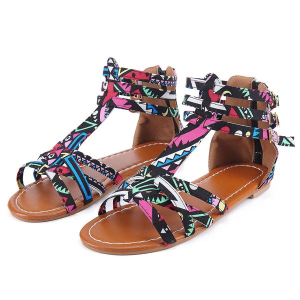 

women sandals summer ladies bohemian ethnic style cloth flat shoes female sandals rhinestone beach comfortable slipper, Black