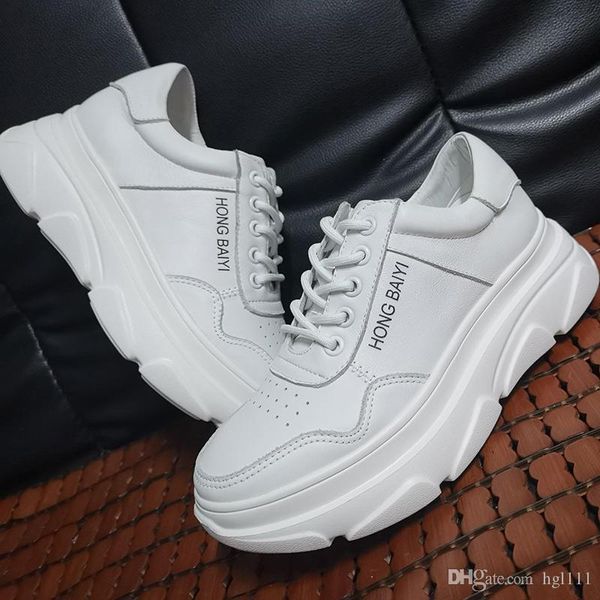 

spring and autumn white soft face leather thick bottom wedge female sports shoes casual shoes sports white shoes female deodorant running