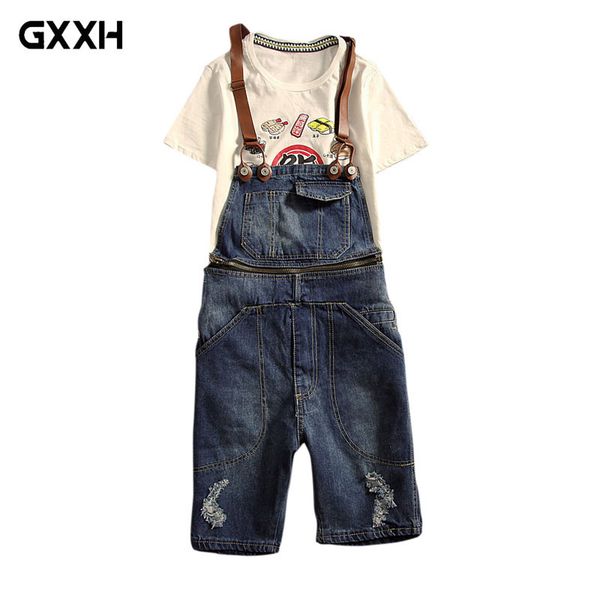 

2018. новые мужские проблемные короткие джинсы разорванные комбинезон джинсовый комбинезон мужчины штанах с подтяжками denim биб спецодежда, Blue