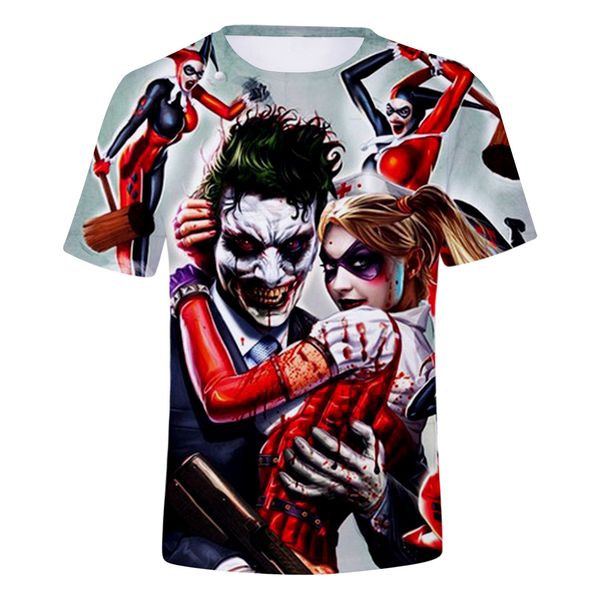 

3d clown print mens designer loose breathable cotton tshirt contrast color crew neck casual mens tees, White;black