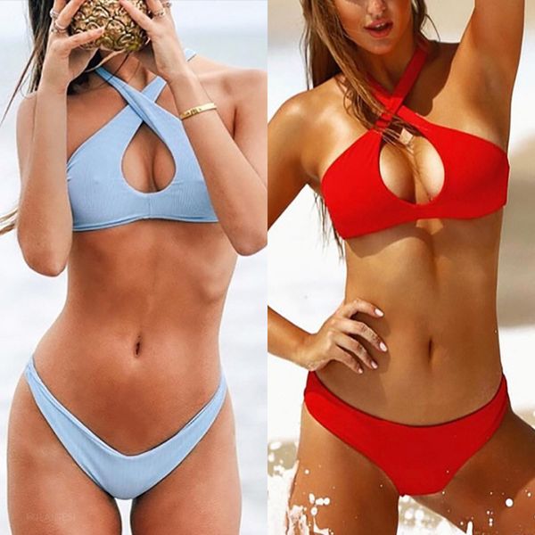 

2020 new 1pcs openwork bikinis summer women swimsuit cross lace swimwear brazilian bikini two pieces for swimming, White;black