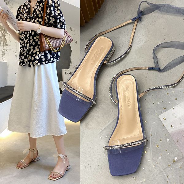 

roman sandals clear heels fashion womens shoes 2020 all-match suit female beige gladiator sandals women rhinestone, Black