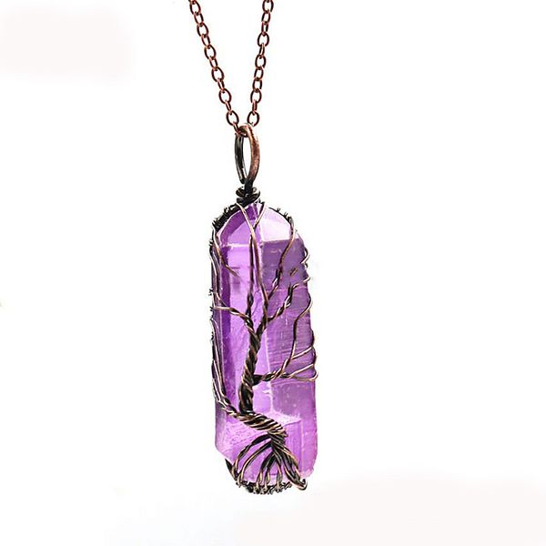 Luckyshine 6 teile/los Günstige Unisex Großhandel Schmuck Natürlichen Amethyst Sechseckigen Anhänger Vintage Baum des lebens Anhänger Halsketten