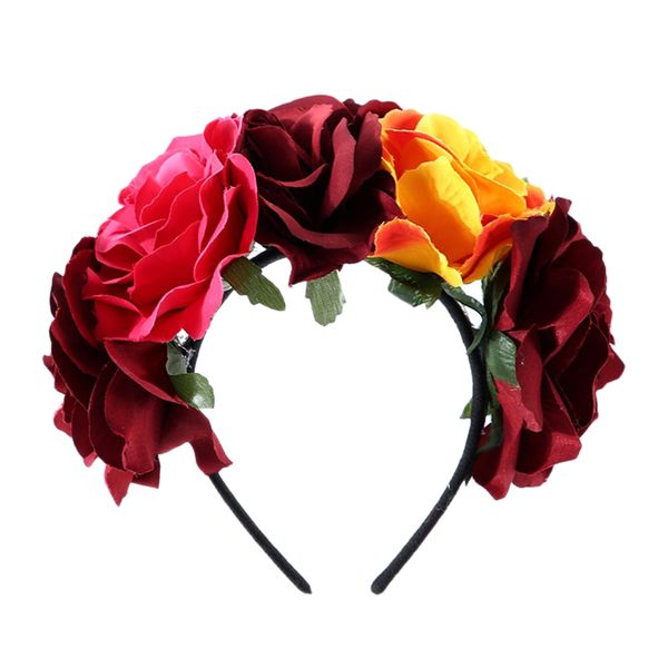 

clothing corolla fabric simulation mixed color rose flower halloween christmas wreath headband, Golden;white