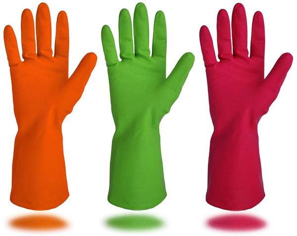 

cleanbear synthetic rubber gloves, medium size, 11.8 inches, 6 pairs 3 colors
