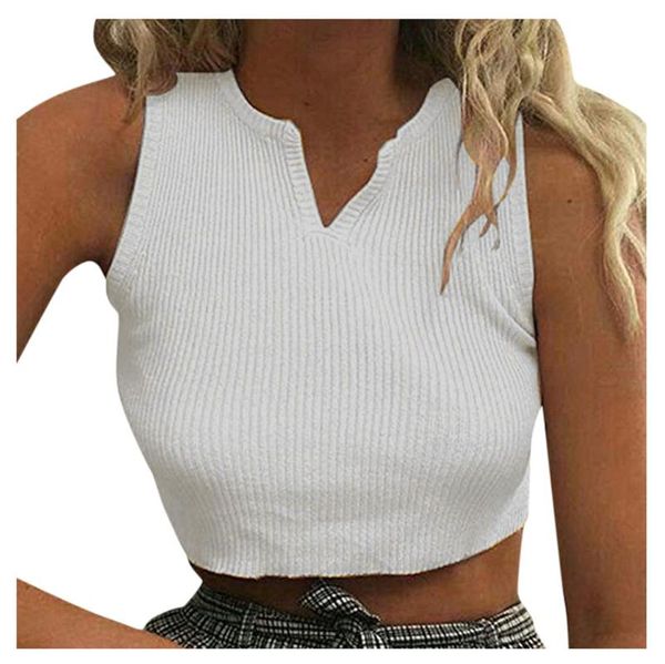 

women v neck sleeveless ribbed solid summer crop slim and fit ropa de verano mujer 2020 dos nu femme ete roupas femenina, White