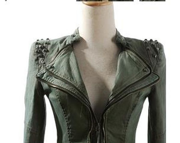 Großhandels-Frauen Punk Spike Studded Achselzucken Niet Schulter Denim abgeschnitten VINTAGE Jacke Mantel b4 SV001070