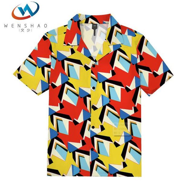 

20ss mens printed гавайский сыпучие отпуск плюс размер кнопки с коротким рукавом повседневная одежда пуговицы comfort топы vs003, White;black
