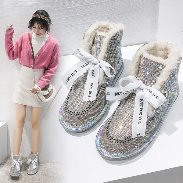 

snow boots for women shoes luxury designer leather booties round toe flat heel lace up boots-women low heels booties winter, Black