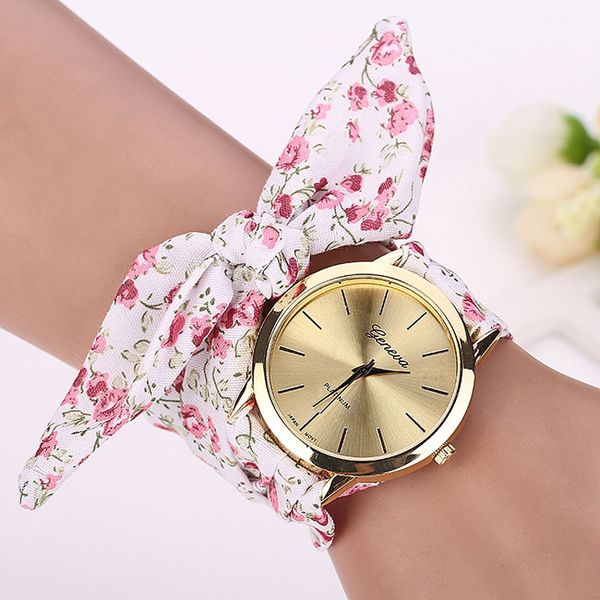 

women girl ladies watch floral jacquard cloth bracelet wristwatch zegarek relgios montre orologio donna zegarki damskie saat, Slivery;brown