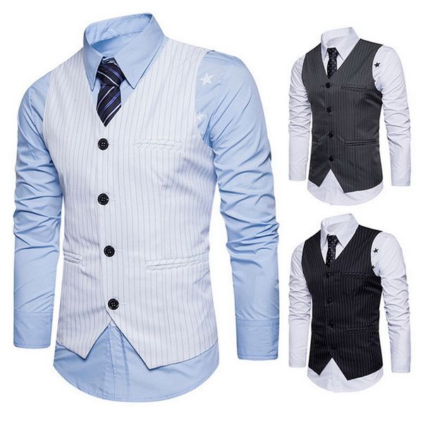 

men's suit waistcoat striped single breasted vest classic england business waistcoat vest wedding male groomsmen clothes, Black;white