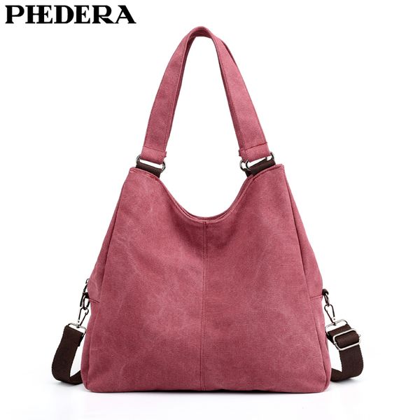 

phedera new female shoulder bags casual canvas women handbags winter blue burgundy brown women messenger bag 2018 purse bags