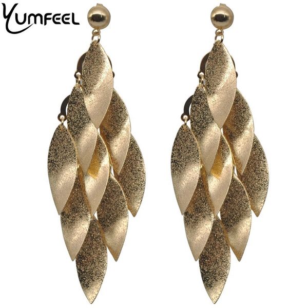 

yumfeel fashion jewelry new women earrings feather leaf big drop earrings party gifts brincos, Golden
