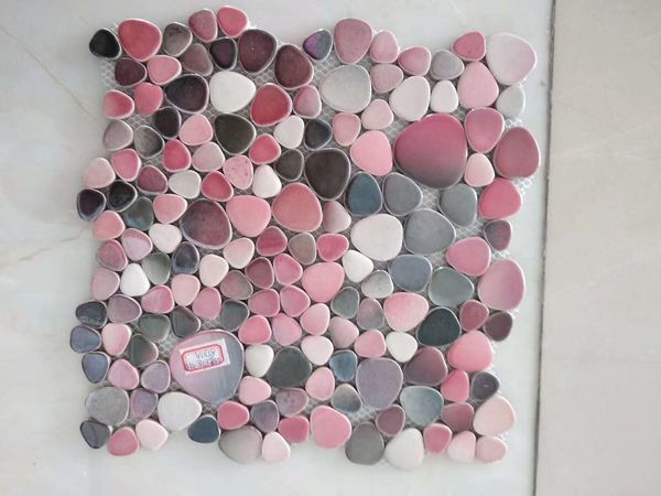 Grosshandel 55 Quadratfuss Porzellan Kiesel Mosaik Rosa Grau Weiss