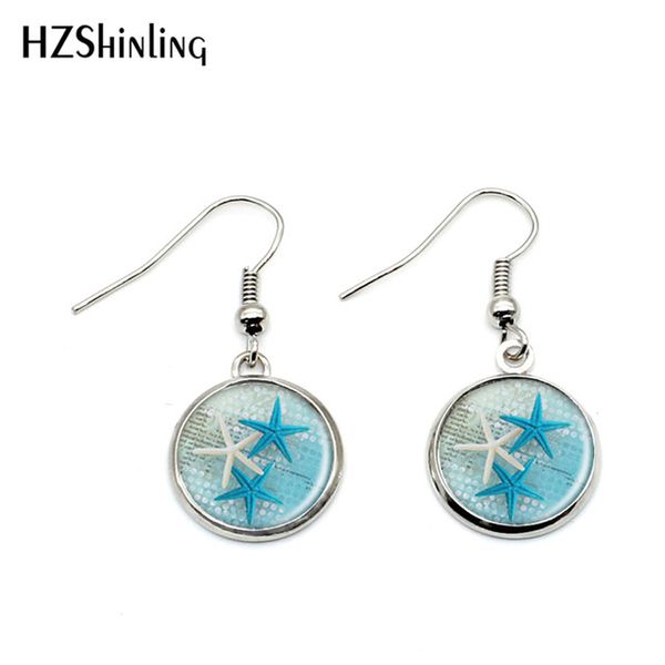 

new arrival starfish hook earrings handmade glass dome ocean jewelry sea shell starfish fantasy pendant earring nhe-0100, Silver