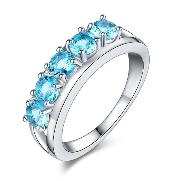 

selling jewelry new creativity 5 blue row zircon engagement ring ring sea blue color women rings 2019, Slivery;golden