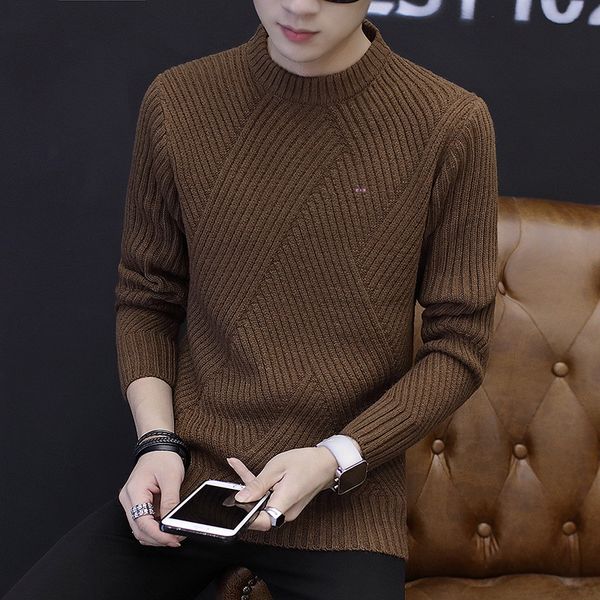 

new men's long-sleeved sweater turtleneck sweater round neck men's, White;black