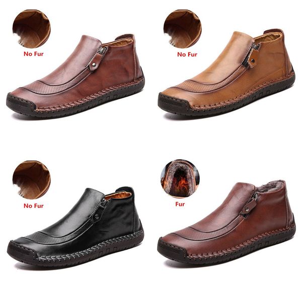 

fashion men boots split leather ankle snow boots warm fur men's shoes plush winter autumn driving shoes big size 48, Black