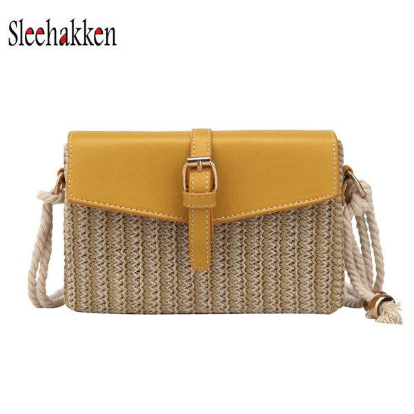 

small women bag pu+ straw woven bag straw small square sling women yellow over shoulder slung beach shopping