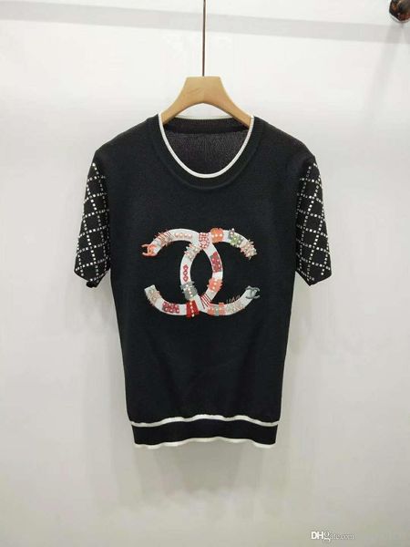 

401 2019 ummer bead brand ame tyle black hort leeve crew neck women clothe qian