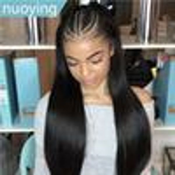 

remy hair lace front human hair wigs straight hair lace front wig pre plucked hairline bleached knots with, Black